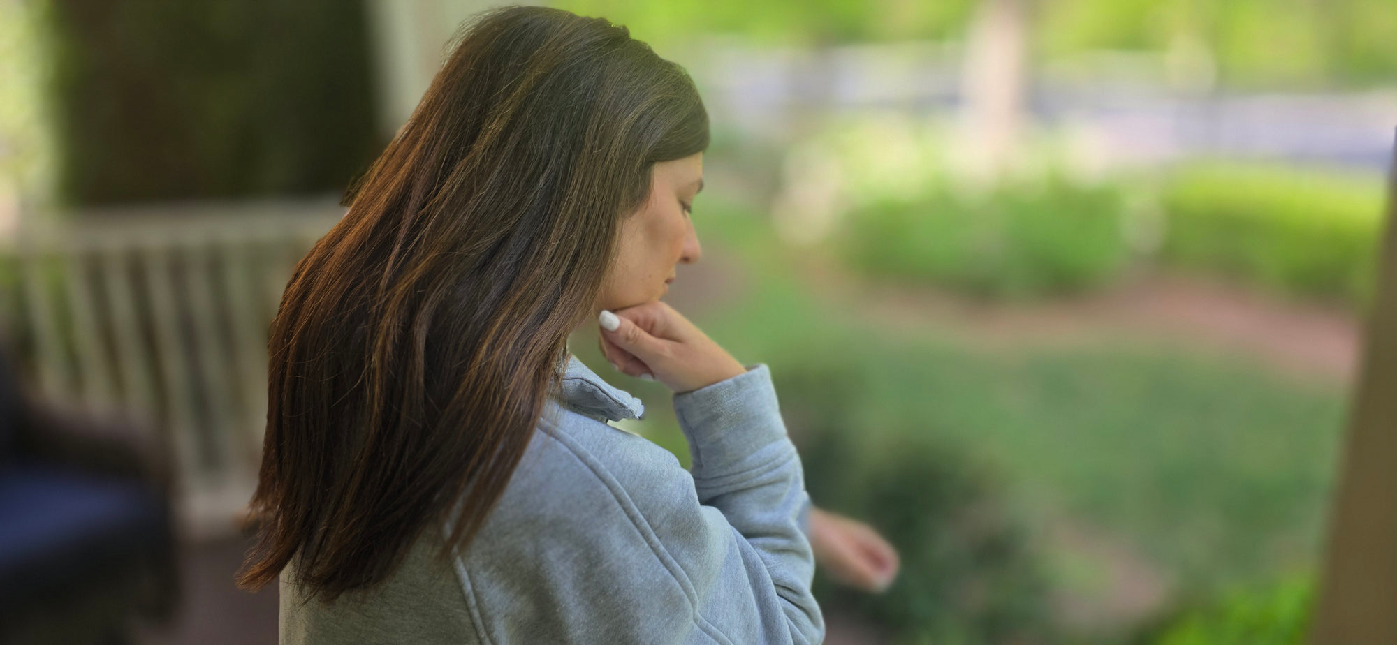 Sitting outside in deep thought